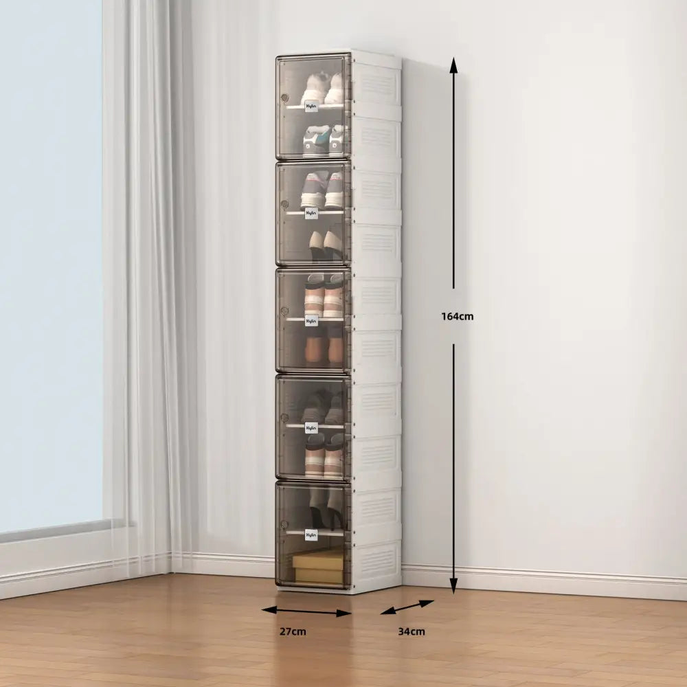 Kylin Cubes Storage Folding Shoe Box With 1 Column 10 Grids,5 Brown Doors - Home & Garden > Storage