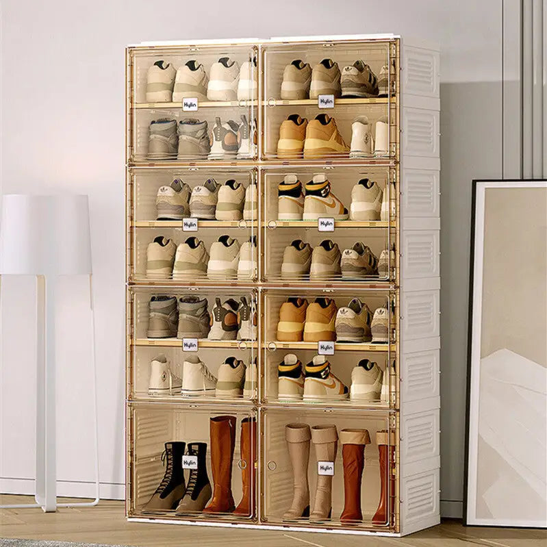 Kylin Cubes Storage Folding Shoe Cabinet With 1 Column & 5 Grids & 3 Brown Door - Home & Garden > Storage