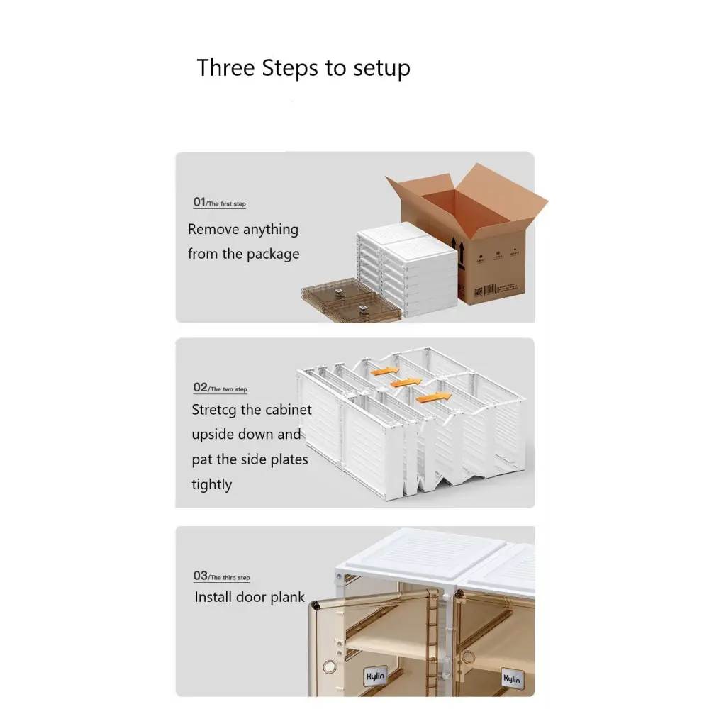 Kylin Cubes Storage Folding Shoe Cabinet With 1 Column & 5 Grids & 3 Brown Door - Home & Garden > Storage