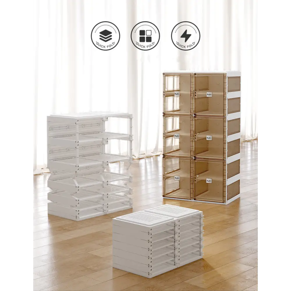 Kylin Cubes Storage Folding Shoe Cabinet With 1 Column & 5 Grids & 3 Brown Door - Home & Garden > Storage