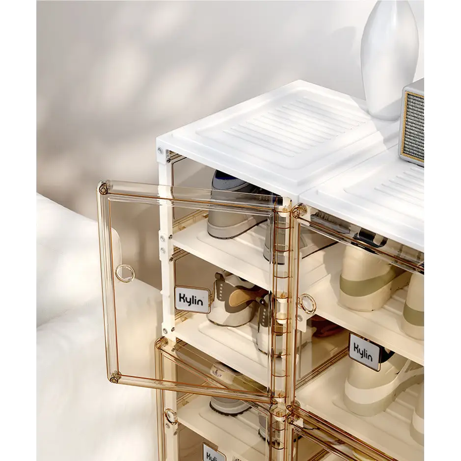 Kylin Cubes Storage Folding Shoe Cabinet With 1 Column & 5 Grids & 3 Brown Door - Home & Garden > Storage