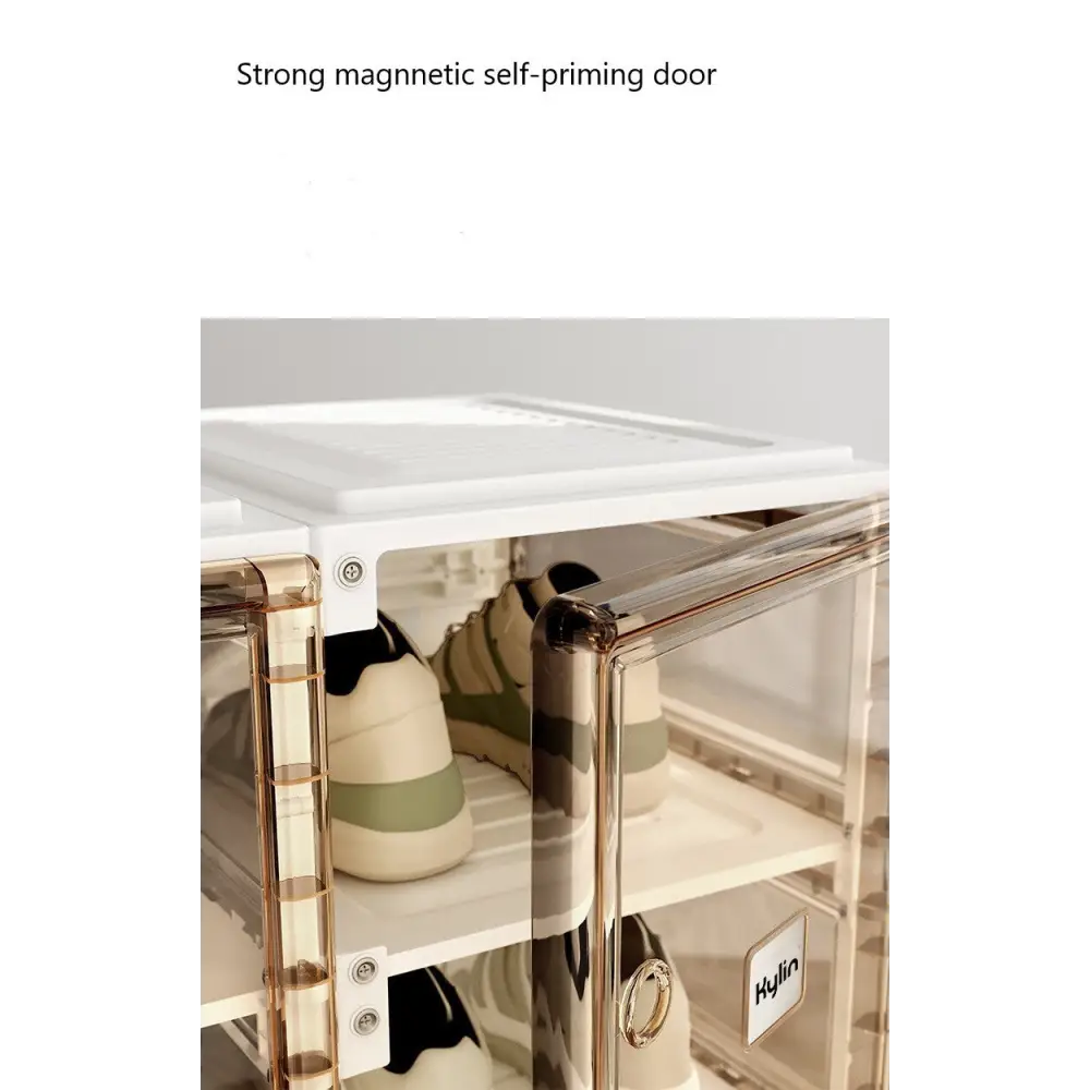 Kylin Cubes Storage Folding Shoe Cabinet With 1 Column & 5 Grids & 3 Brown Door - Home & Garden > Storage