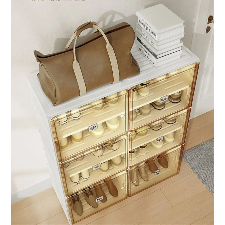 Kylin Cubes Storage Folding Shoe Cabinet With 1 Column & 5 Grids & 3 Brown Door - Home & Garden > Storage