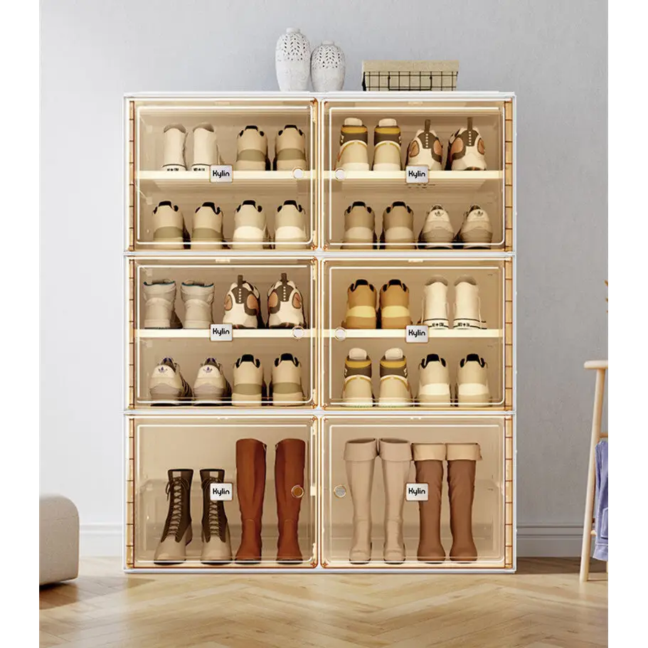 Kylin Cubes Storage Folding Shoe Cabinet With 1 Column & 5 Grids & 3 Brown Door - Home & Garden > Storage