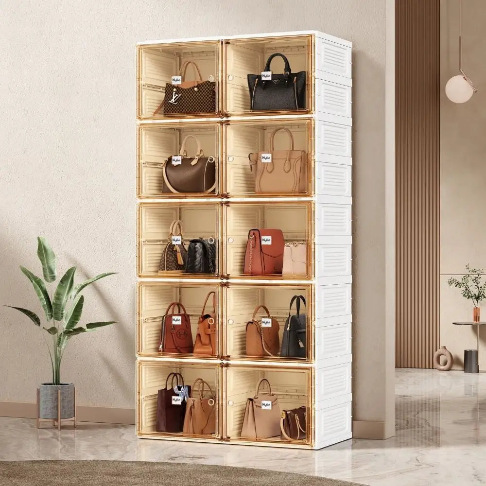 Kylin Cubes Storage Folding Shoe Cabinet With 2 Column & 10 Grids & 10 Brown Door - Home & Garden > Storage