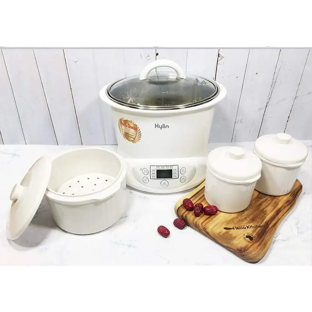 Kylin Electric Slow Cooker Stainless Steel Ceramic Pot Steamer 2.2L With 3 Containers - Appliances > Kitchen Appliances