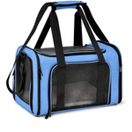 L Blue Portable Foldable Pet Carrier Bag - Large Capacity Travel Carrier for 2 Small Pets Comfortable and Stylish Cat
