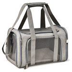 L Grey Portable Foldable Pet Carrier Bag - Large Capacity Travel Carrier for 2 Small Pets Comfortable and Stylish Cat