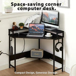 L-Shaped Desk with Built-In Charging Station Black - Home & Garden > Home Office Accessories