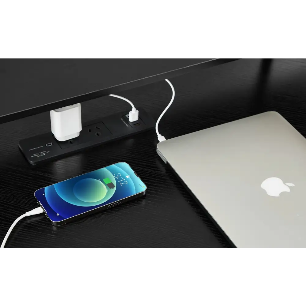 L-Shaped Desk with Built-In Charging Station Black - Home & Garden > Home Office Accessories