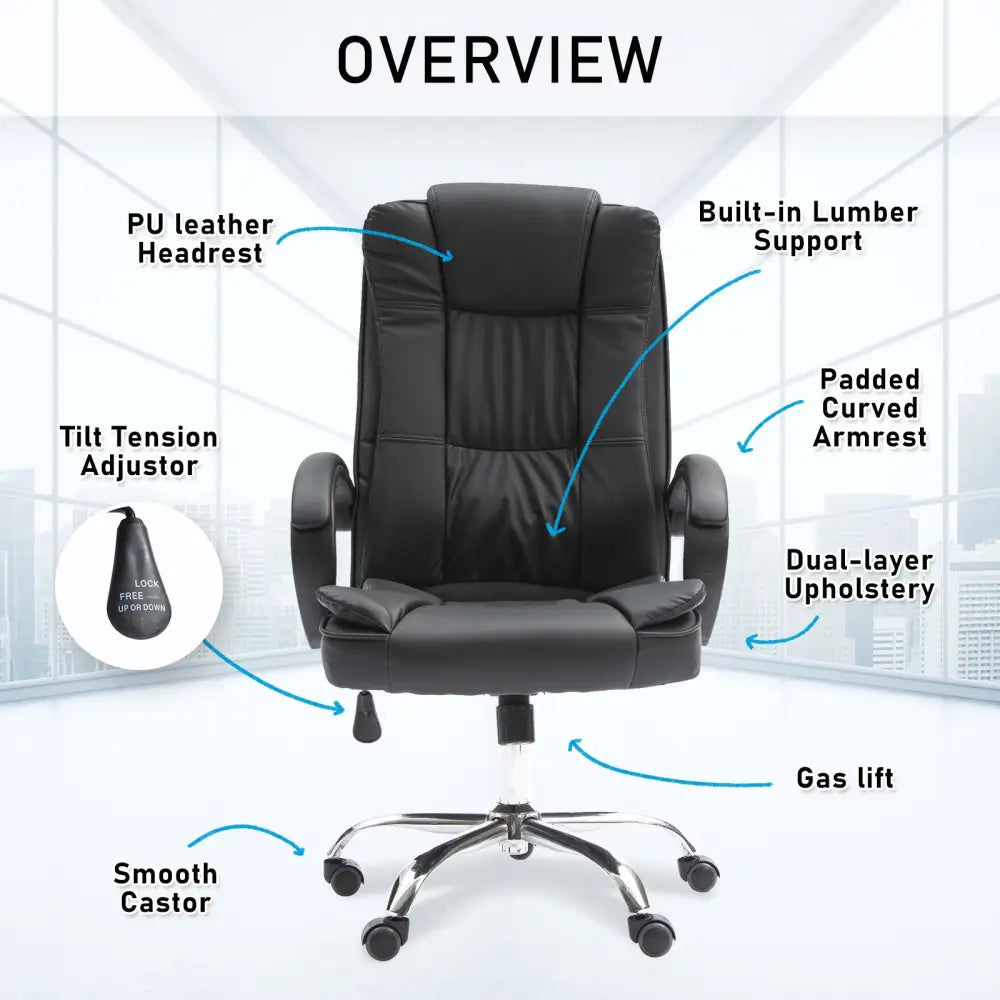 La Bella Black Executive Office Chair Sage Dual-Layer Seat - Furniture > Office > Office & Desk Chairs