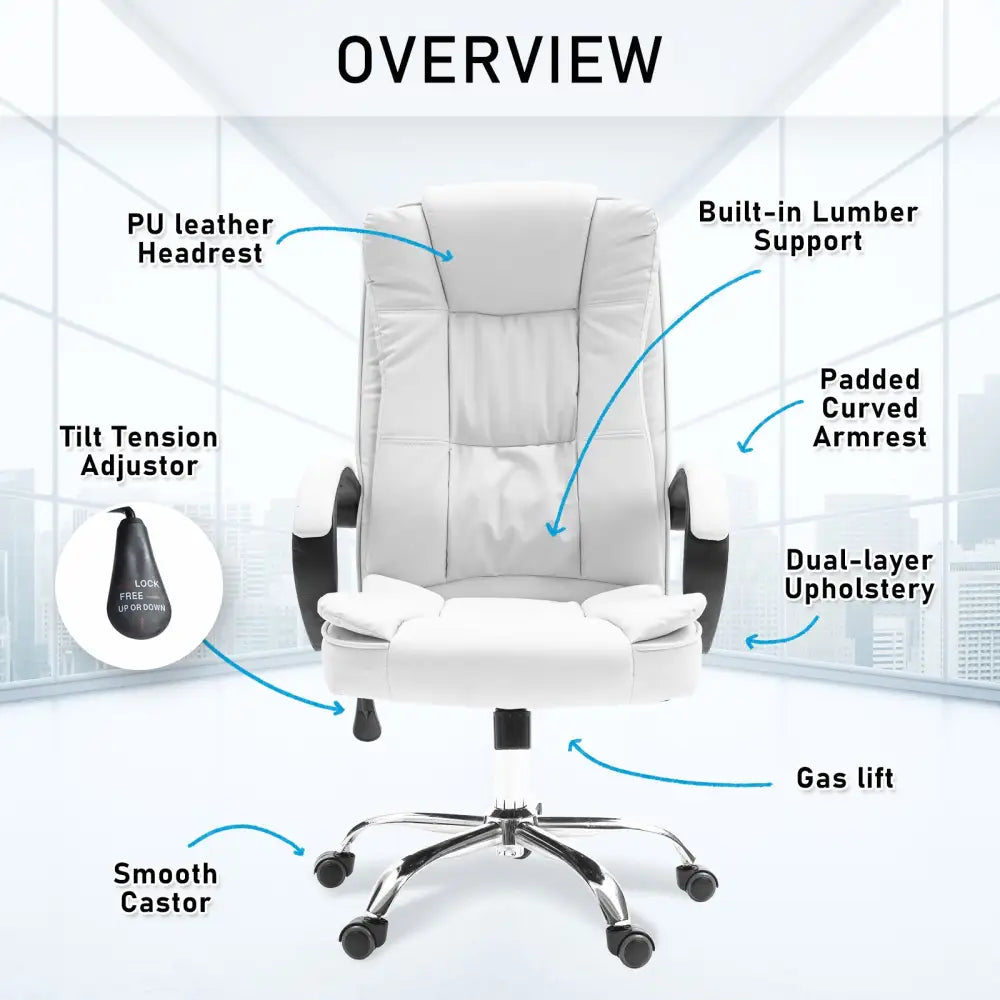 La Bella White Executive Office Chair Sage Dual-Layer Seat - Furniture > Office > Office & Desk Chairs