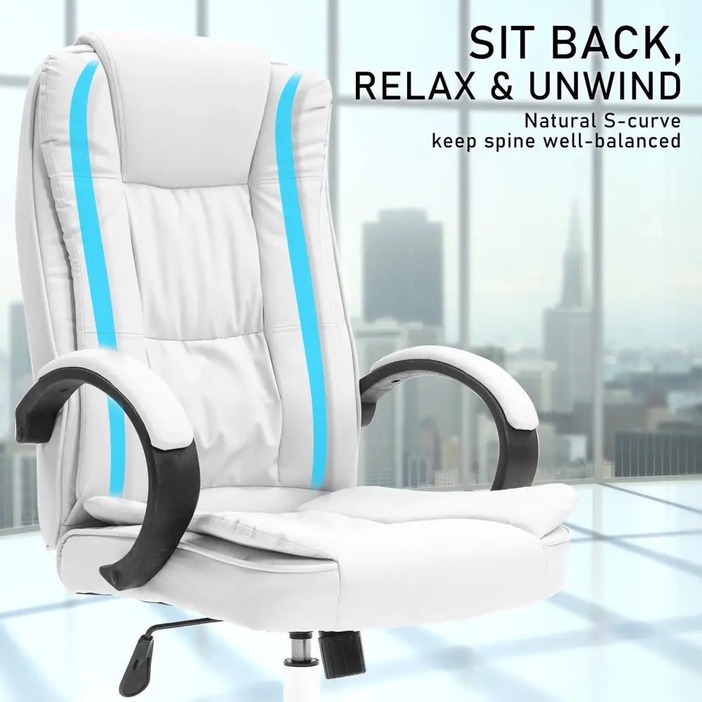 La Bella White Executive Office Chair Sage Dual-Layer Seat - Furniture > Office > Office & Desk Chairs