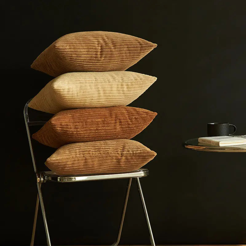 Lack Blue Set of 4 Corduroy Pillow Covers - Solid Color Minimalist Throw Cushion Covers - 45x45cm (Pillow Inserts