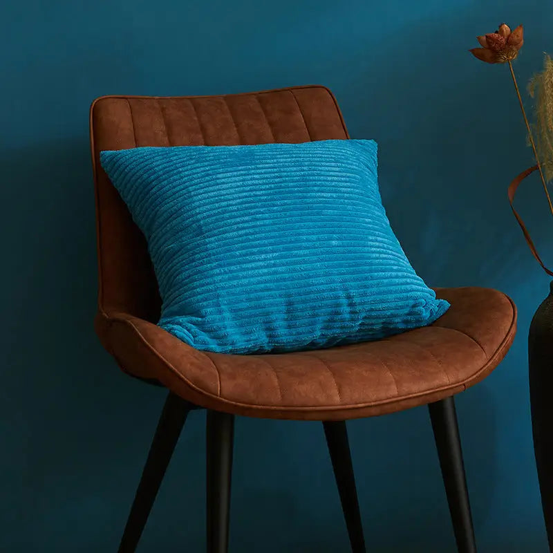 Lack Blue Set of 4 Corduroy Pillow Covers - Solid Color Minimalist Throw Cushion Covers - 45x45cm (Pillow Inserts