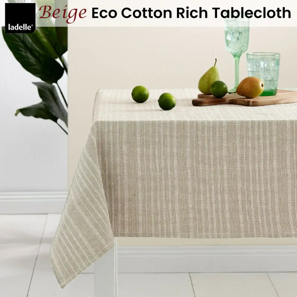 Ladelle Beige Eco Cotton Rich Tablecloth 150 x 225 cm - Home & Garden > Kitchenware