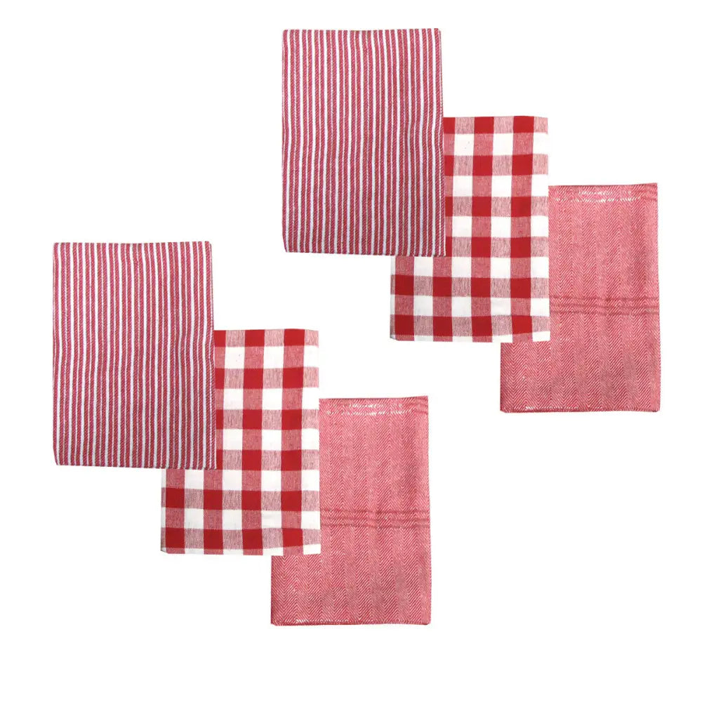 Ladelle Brick Set of 6 Cotton Kitchen Towels Red Design 7 - Home & Garden > Kitchenware