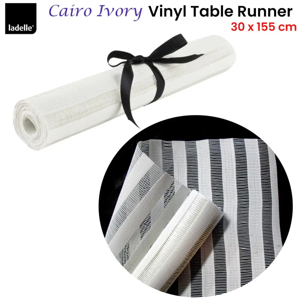 Ladelle Cairo Ivory Vinyl Table Runner 30 x 155 cm - Home & Garden > Kitchenware