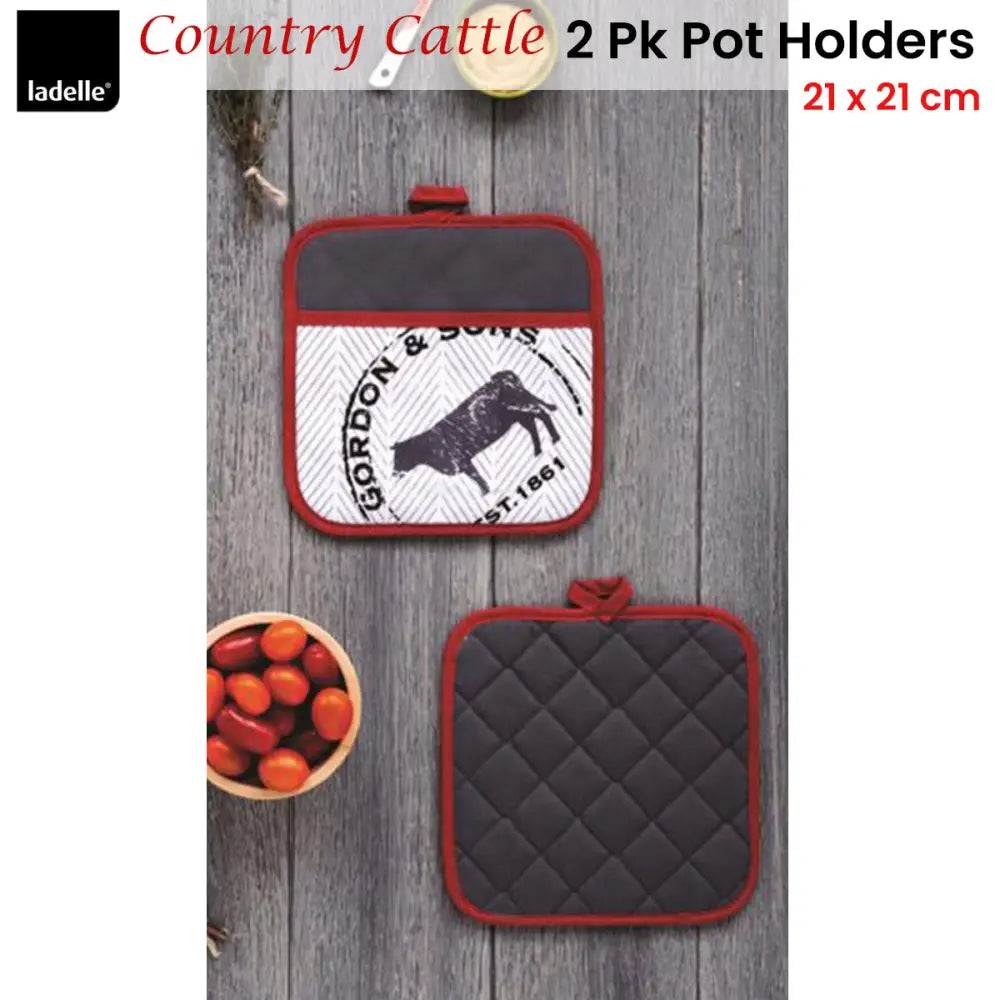 Ladelle Country Cattle Set of 2 Pot Holders 21 x 21 cm - Home & Garden > Kitchenware