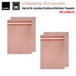 Ladelle Culinary Terracotta Cotton Set of 4 Jumbo Kitchen Towels 60 x 80 cm - Home & Garden > Kitchenware