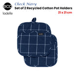 Ladelle Eco Check Navy Set of 2 Pot Holders 21 x 21 cm - Home & Garden > Kitchenware > Oven Mitts & Pot Holders
