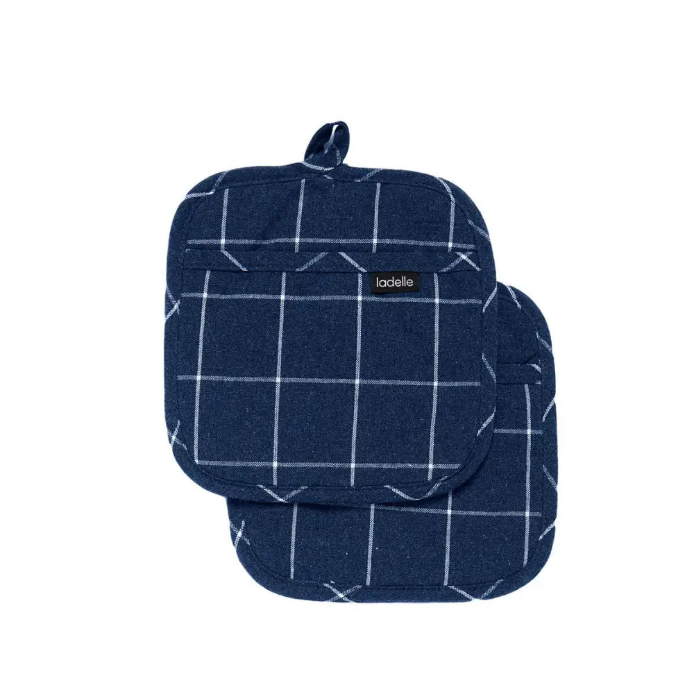 Ladelle Eco Check Navy Set of 2 Pot Holders 21 x 21 cm - Home & Garden > Kitchenware > Oven Mitts & Pot Holders