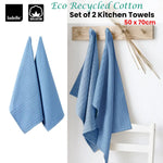 Ladelle Eco Recycled Cotton Set of 2 Cotton Kitchen Towels Blue 50 x 70 cm - Home & Garden > Kitchenware