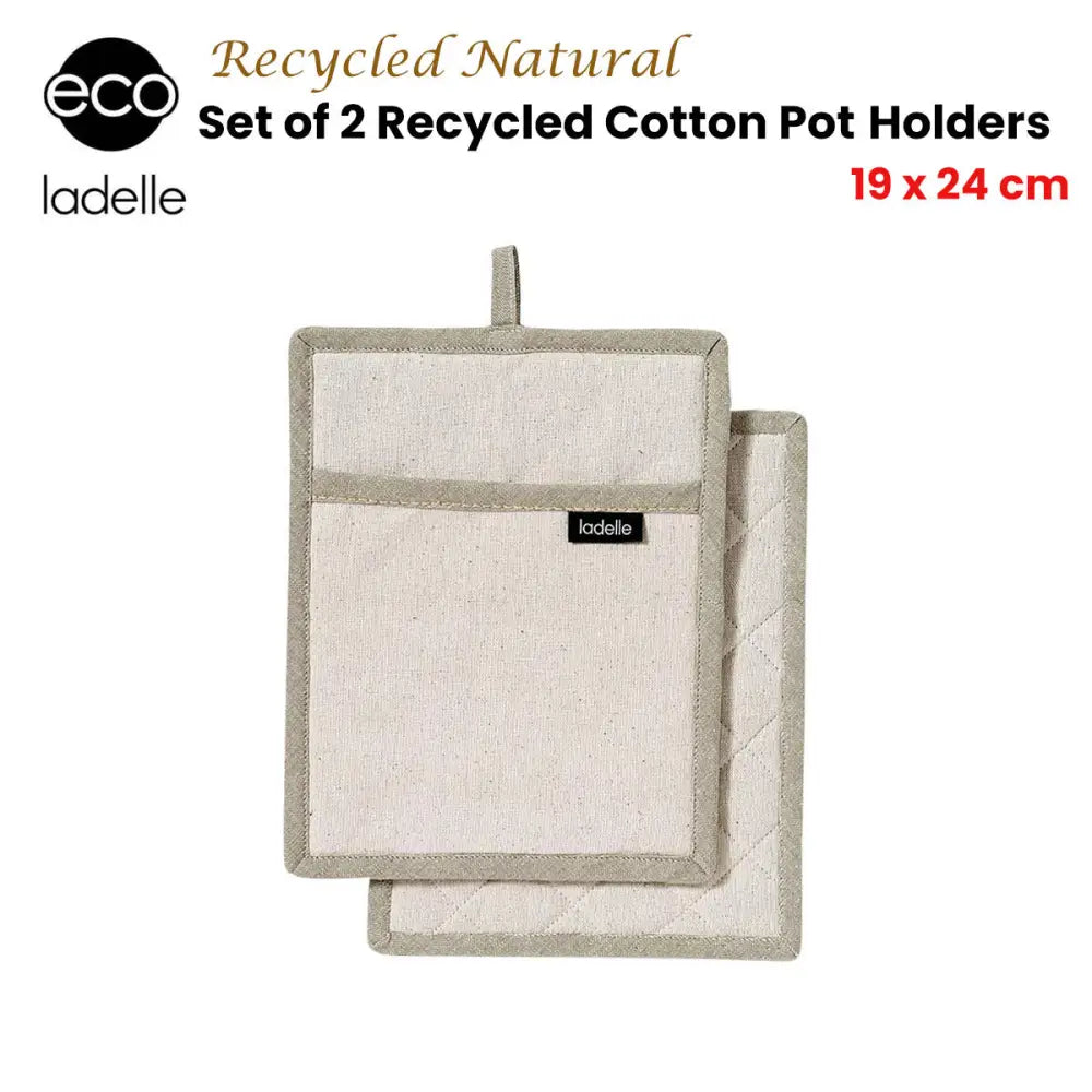 Ladelle Eco Recycled Natural Set of 2 Pot Holders 19 x 24 cm - Home & Garden > Kitchenware > Oven Mitts & Pot Holders