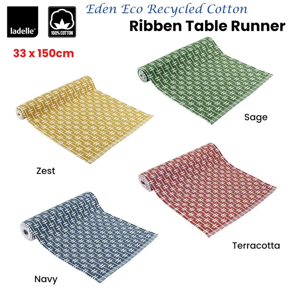 Ladelle Eden Ribbed Eco Recycled Cotton Table Runner 33 x 150 cm Zest - Home & Garden > Kitchenware
