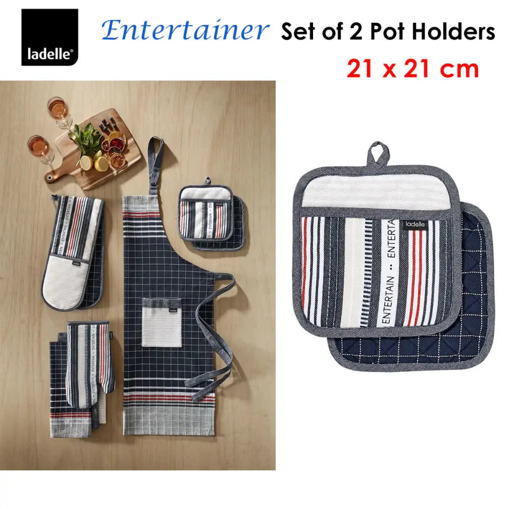 Ladelle Entertainer Charcoal Set of 2 Pot Holders 21 x 21 cm - Home & Garden > Kitchenware