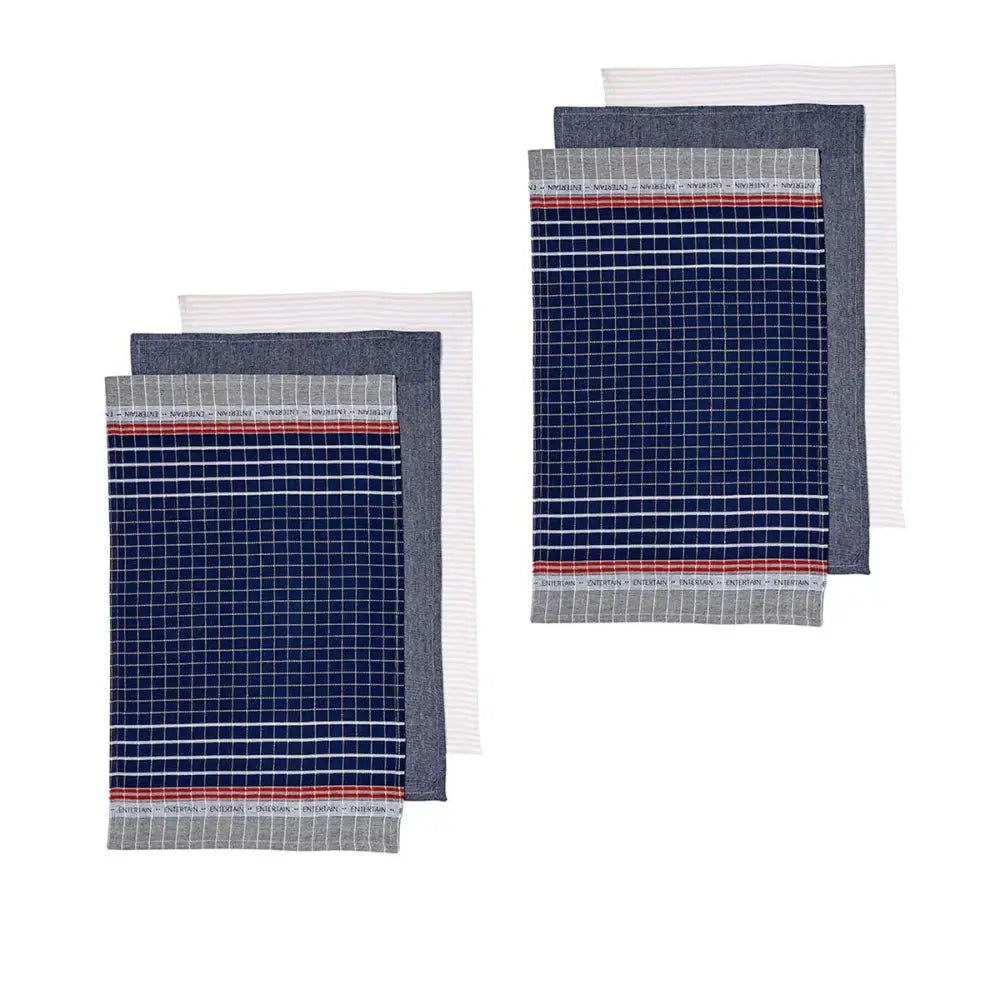 Ladelle Entertainer Set of 6 Cotton Kitchen Towels Navy - Home & Garden > Kitchenware
