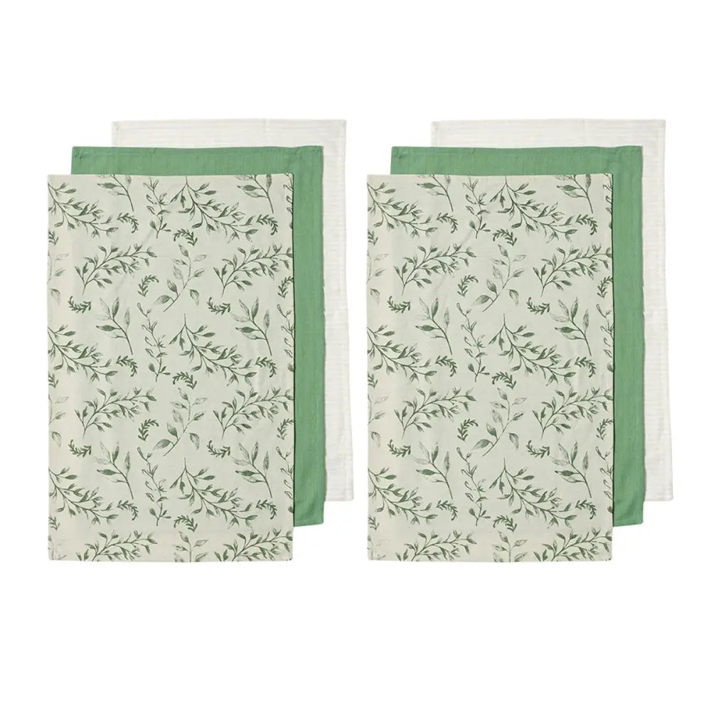 Ladelle Grown Ivy Set of 6 Cotton Kitchen Towels Green - Home & Garden > Kitchenware