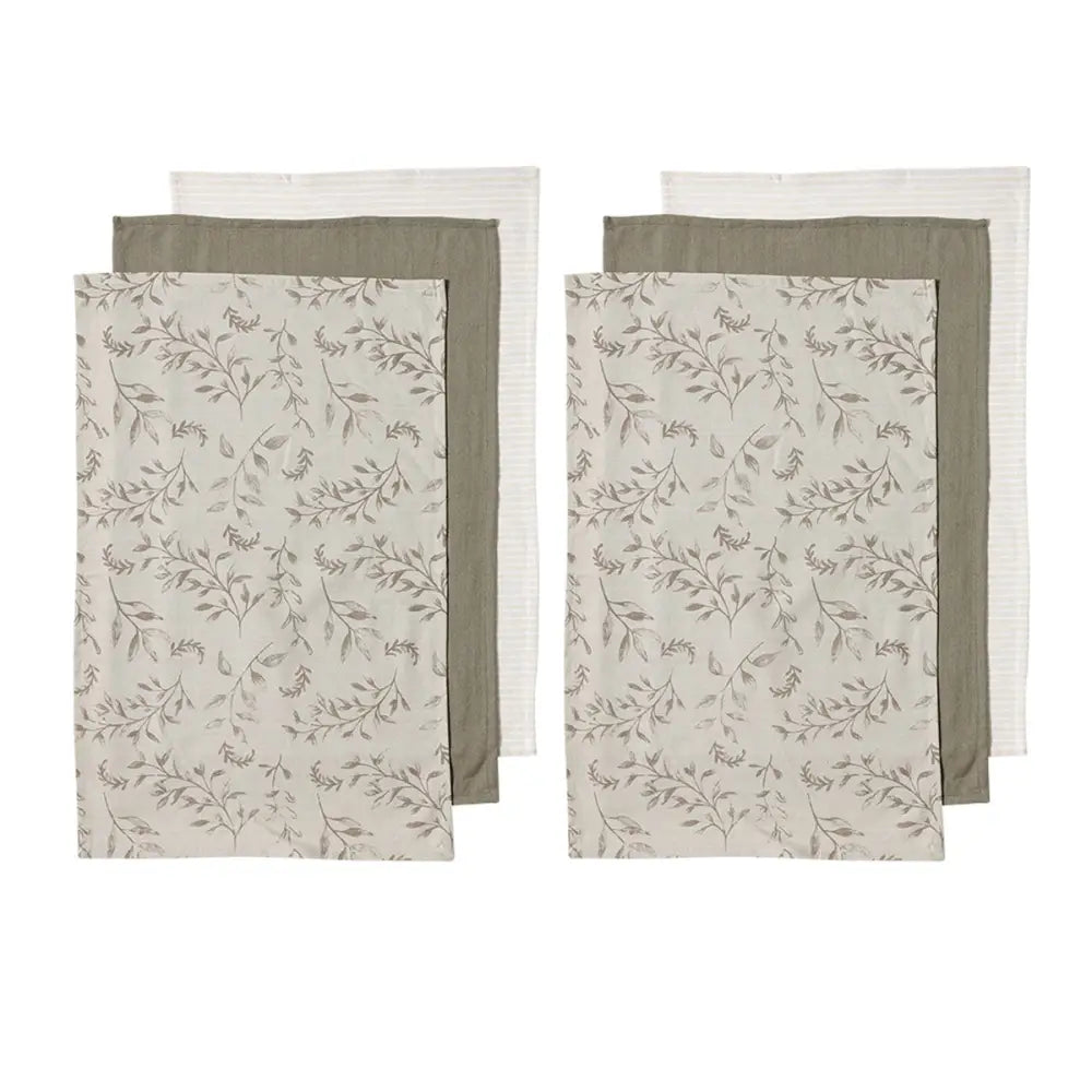Ladelle Grown Ivy Set of 6 Cotton Kitchen Towels Taupe - Home & Garden > Kitchenware