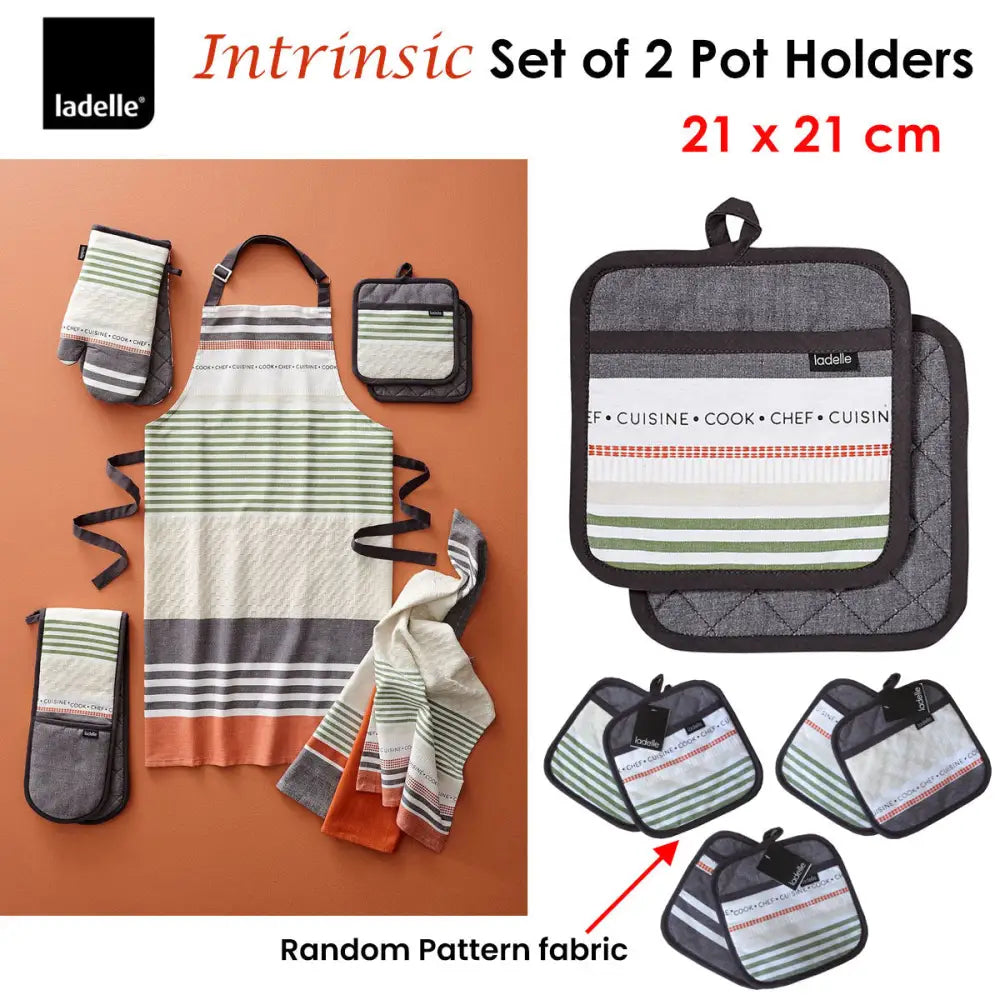 Ladelle Intrinsic Grey Set of 2 Pot Holders 21 x 21 cm - Home & Garden > Kitchenware