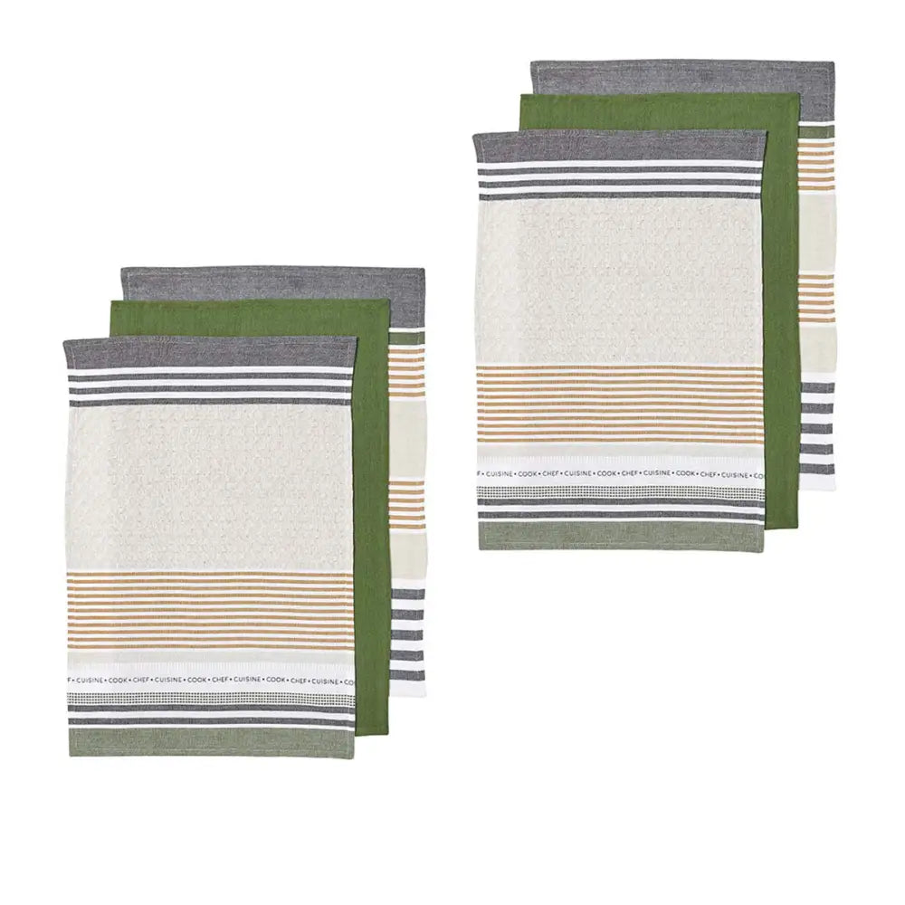 Ladelle Intrinsic Set of 6 Cotton Kitchen Towels Green - Home & Garden > Kitchenware