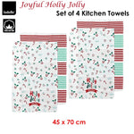 Ladelle Joyful Holly Jolly Christmas Set of 4 Cotton Kitchen Towels 45 x 70 cm - Home & Garden > Kitchenware