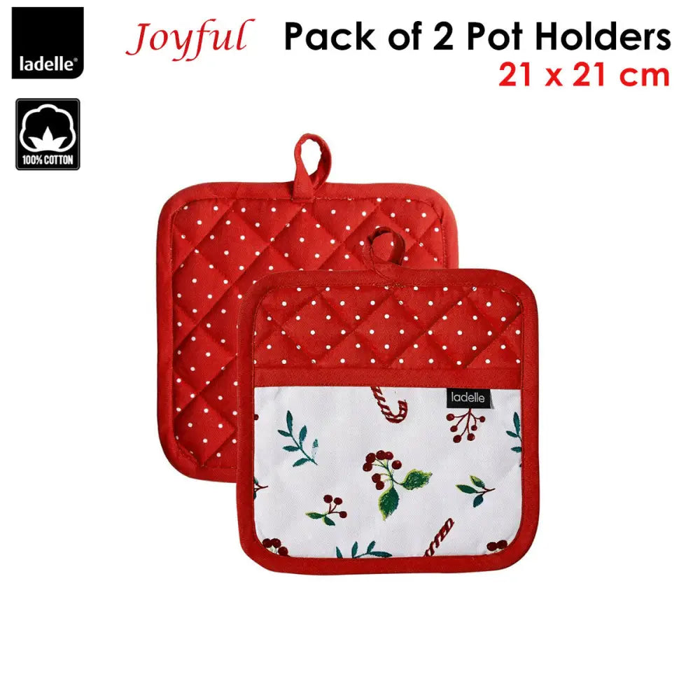 Ladelle Joyful Red Set of 2 Pot Holders 21 x 21 cm - Home & Garden > Kitchenware