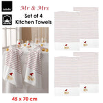 Ladelle Mr & Mrs Christmas Hat Set of 4 Cotton Kitchen Towels 45 x 70 cm - Home & Garden > Kitchenware