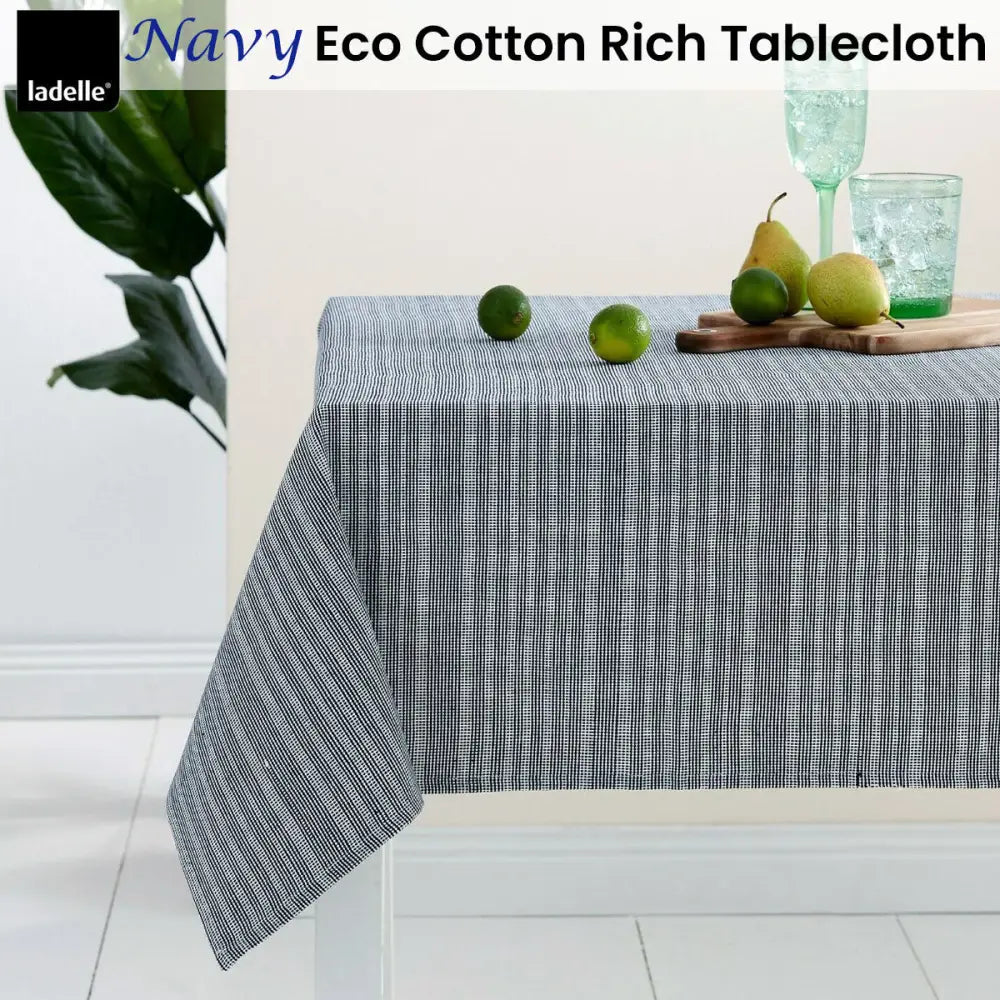 Ladelle Navy Eco Cotton Rich Tablecloth 150 x 225 cm - Home & Garden > Kitchenware