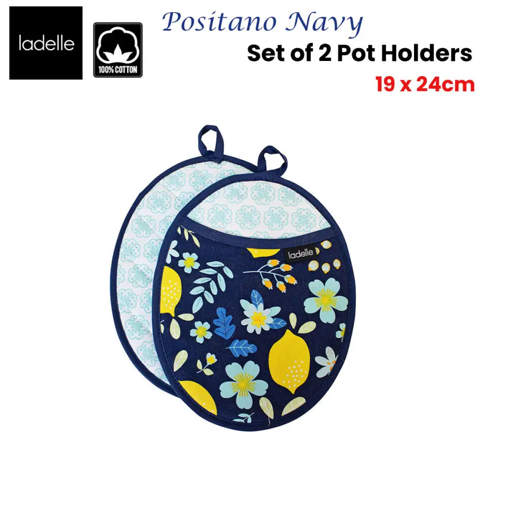 Ladelle Positano Navy Set of 2 Pot Holders 19 x 24 cm - Home & Garden > Kitchenware