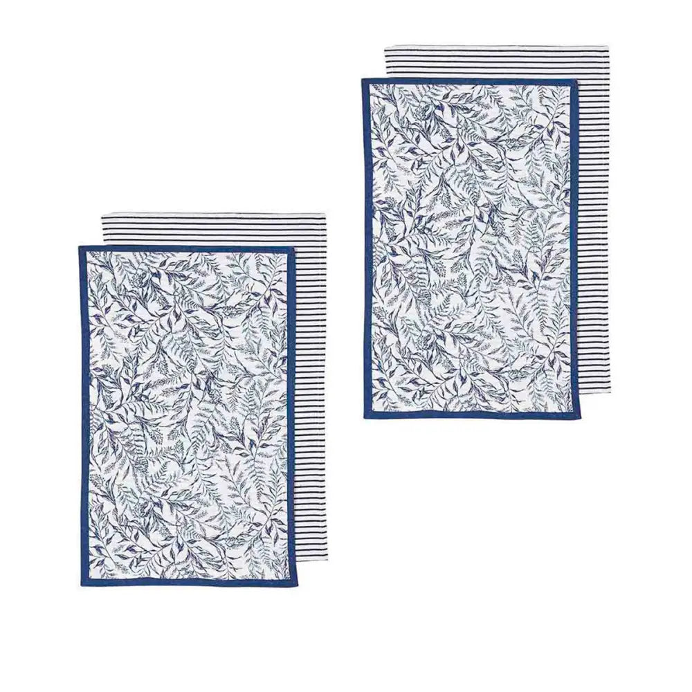 Ladelle Repose Floral Set of 4 Cotton Kitchen Towels Navy - Home & Garden > Kitchenware