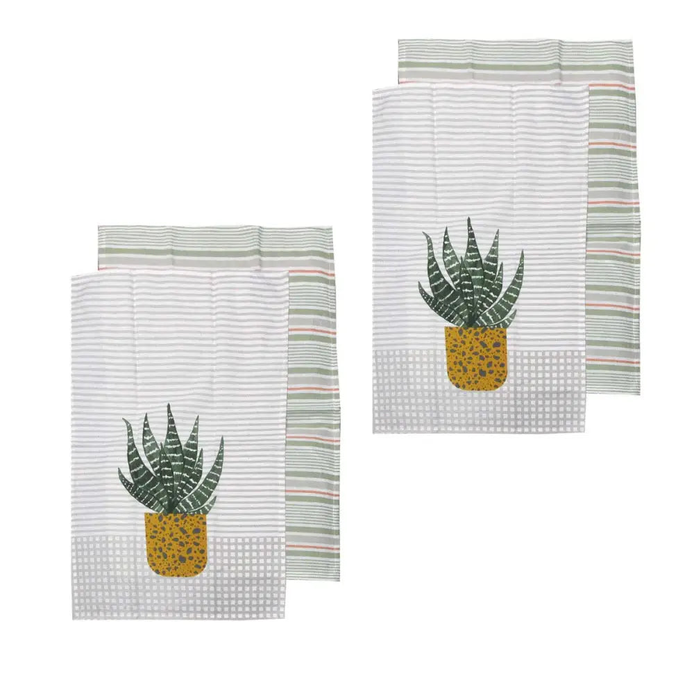 Ladelle Revive Plants Set of 4 Cotton Kitchen Towels Yellow Pot - Home & Garden > Kitchenware