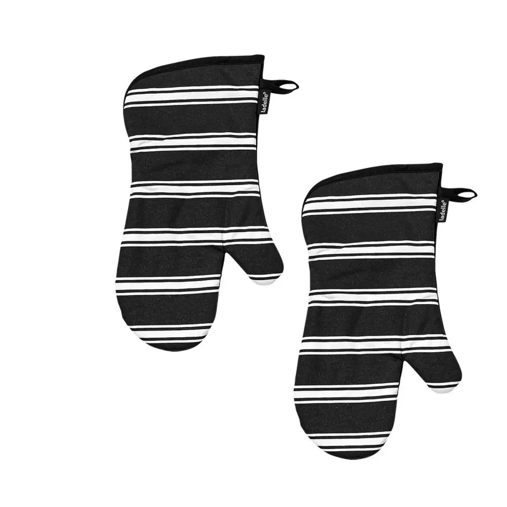 Ladelle Set of 2 Butcher Stripe Black Oven Mitt - Home & Garden > Kitchenware