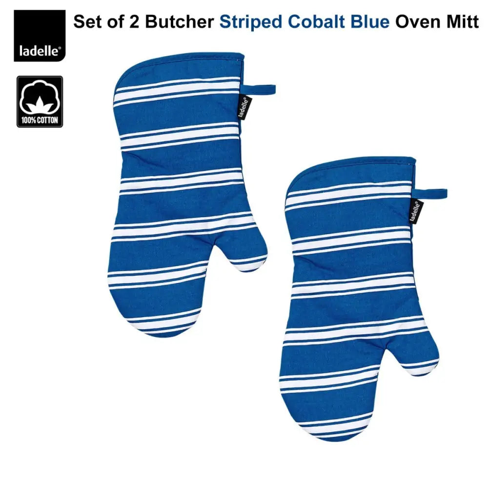 Ladelle Set of 2 Butcher Stripe Cobalt Blue Oven Mitt - Home & Garden > Kitchenware