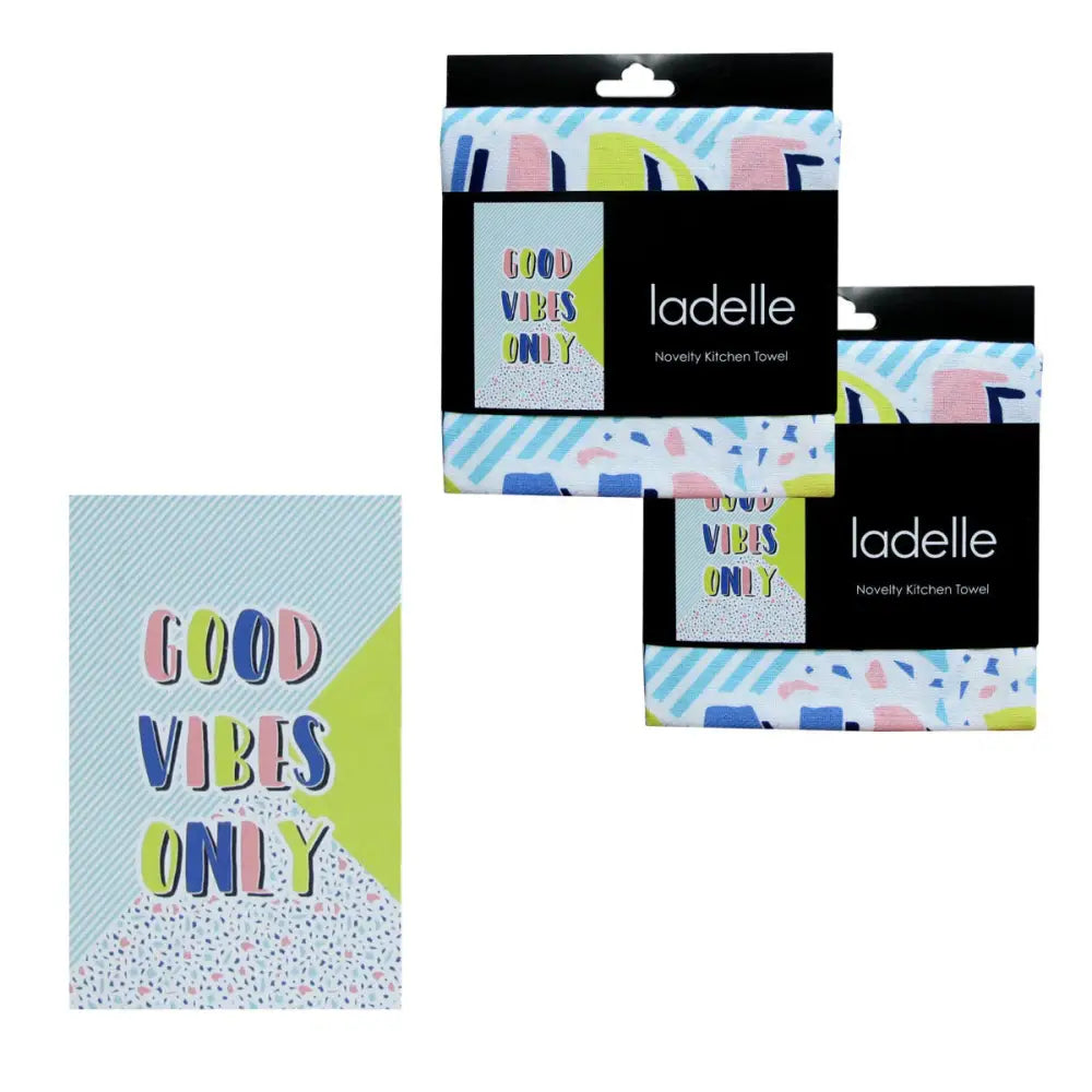 Ladelle Set of 2 Cotton Tea Towels Good Vibes Only - Home & Garden > Kitchenware