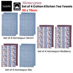 Ladelle Set of 4 Homespun Cotton Kitchen Tea Towels 50 x 70 cm Denim - Home & Garden > Kitchenware