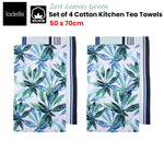 Ladelle Set of 4 Zest Leaves Green Cotton Kitchen Tea Towels 50 x 70 cm - Home & Garden > Kitchenware