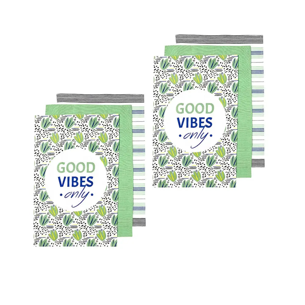 Ladelle Set of 6 Arise Good Vibes Tea Towels Green - Home & Garden > Kitchenware