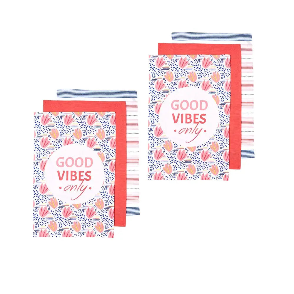 Ladelle Set of 6 Arise Good Vibes Tea Towels Pink - Home & Garden > Kitchenware