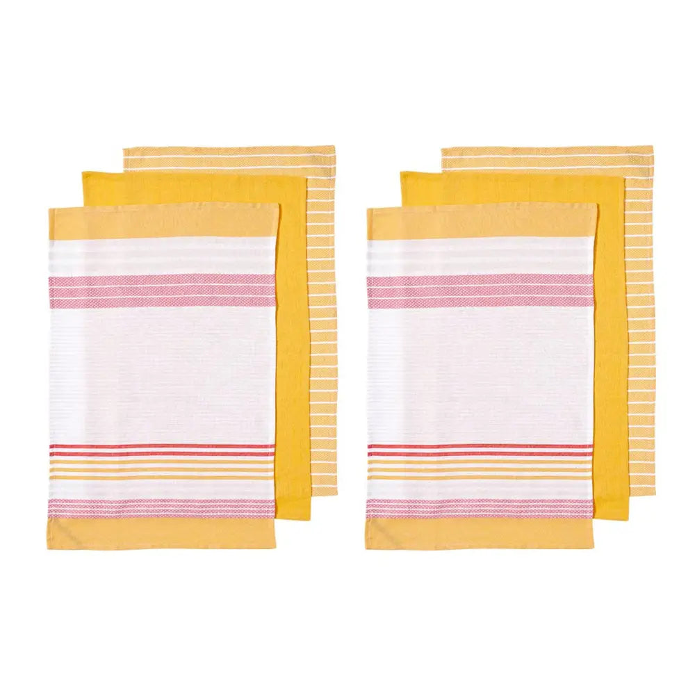 Ladelle Set of 6 Dwell Stripe Cotton Tea Towels Lemon - Home & Garden > Kitchenware